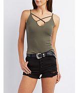 Charlotte Russe Ribbed Strappy Tank Top