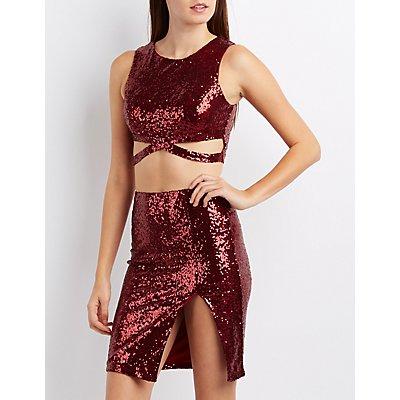 Charlotte Russe Sequin Cut-out Crop Top