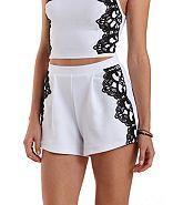 Charlotte Russe Contrast Crochet-trim High-waisted Shorts