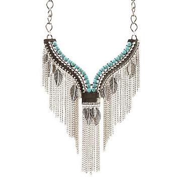 Charlotte Russe Turquoise Rhinestone V Fringe Statement Necklace