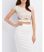 Charlotte Russe Lace Mesh Crop Top
