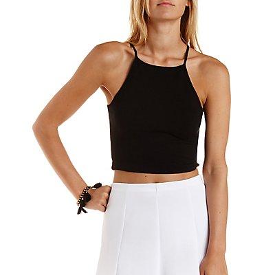 Charlotte Russe Racer Front Ribbed Crop Top