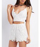 Charlotte Russe Floral Lace Sweetheart Crop Top