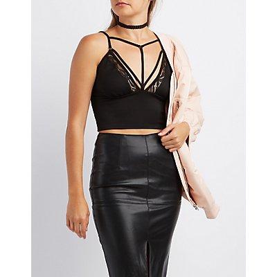 Charlotte Russe Caged Lace-trim Crop Top