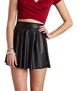 Charlotte Russe Pleated Faux Leather Skater Skirt