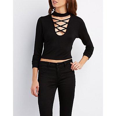 Charlotte Russe Strappy Mock Neck Crop Top