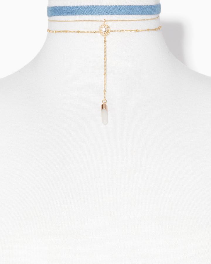 Charming Charlie Denim Layered Choker Necklace Set