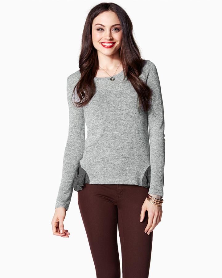 Charming Charlie Heather & Lace Peplum Top