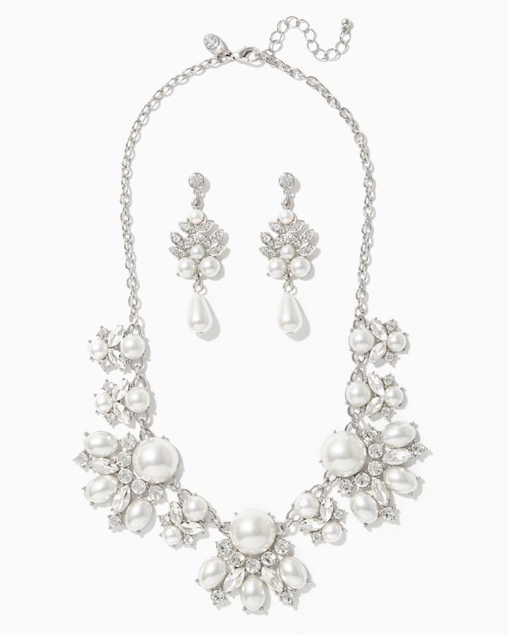 Charming Charlie Rhinestones & Pearl Necklace Set