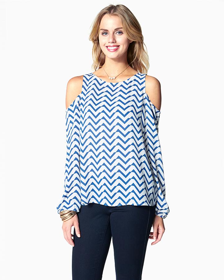Charming Charlie Chevron Cold Shoulder Blouse