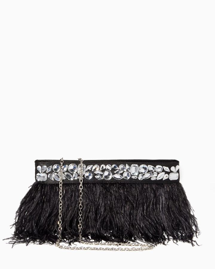 Charming Charlie Feathered Rhinestone Clutch