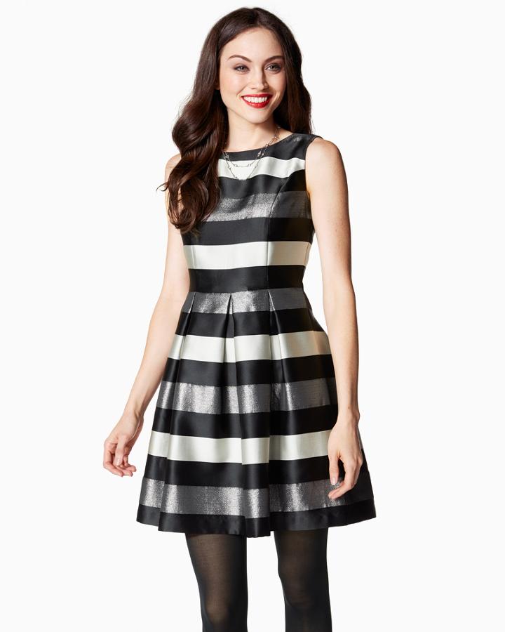 Charming Charlie Shimmer Stripe Fit And Flare Dress