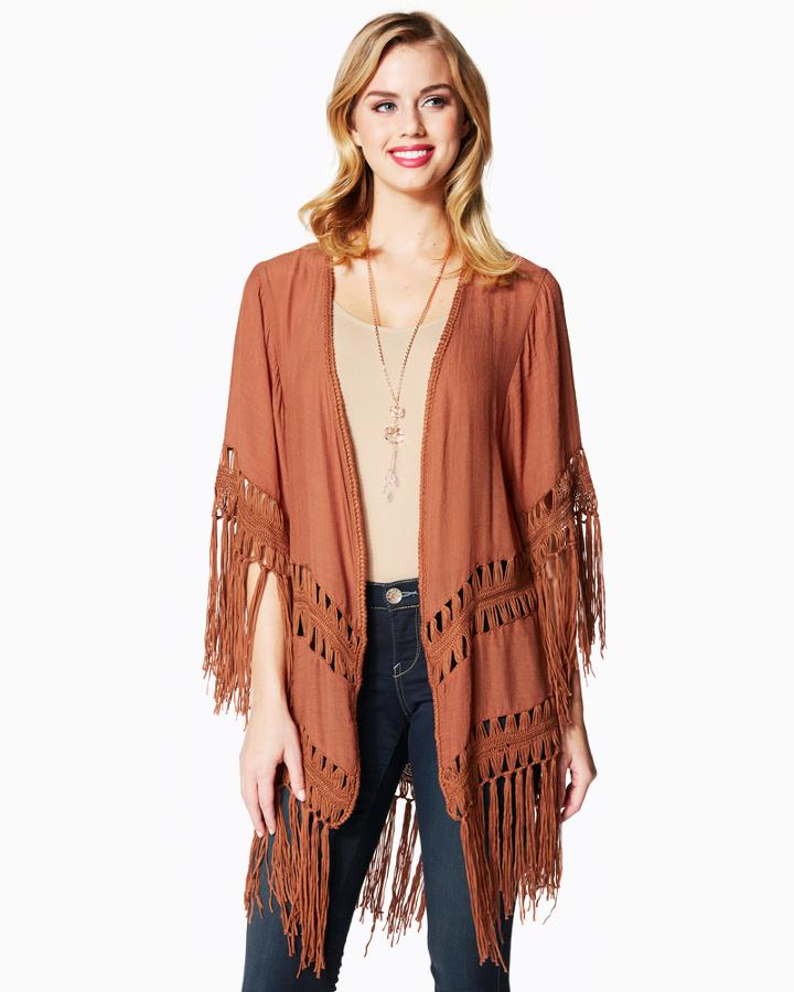 Charming Charlie Wild Fringe Open Cardigan