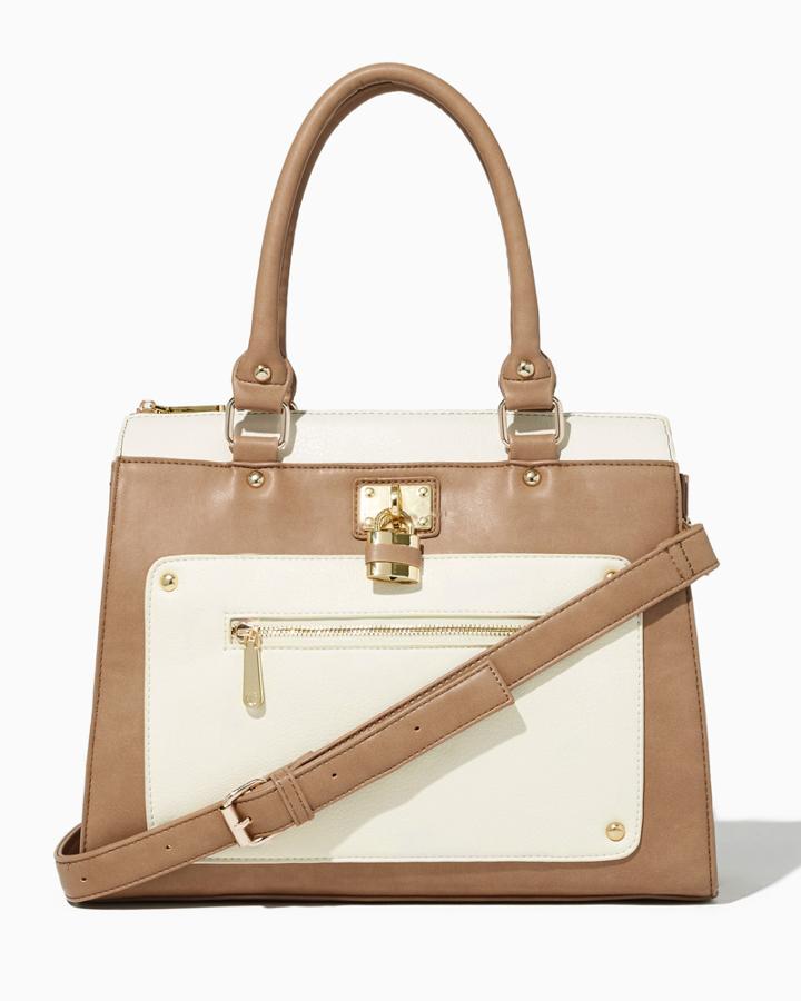 Charming Charlie Colorblock Rivet Lockbox Satchel