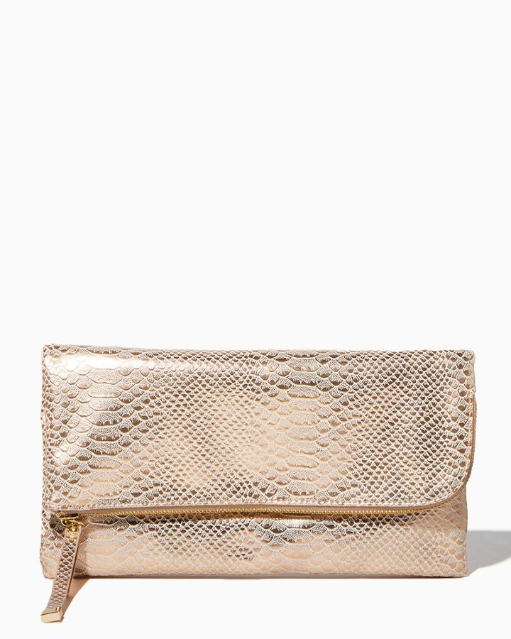 Charming Charlie Faux Snakeskin Foldover Clutch