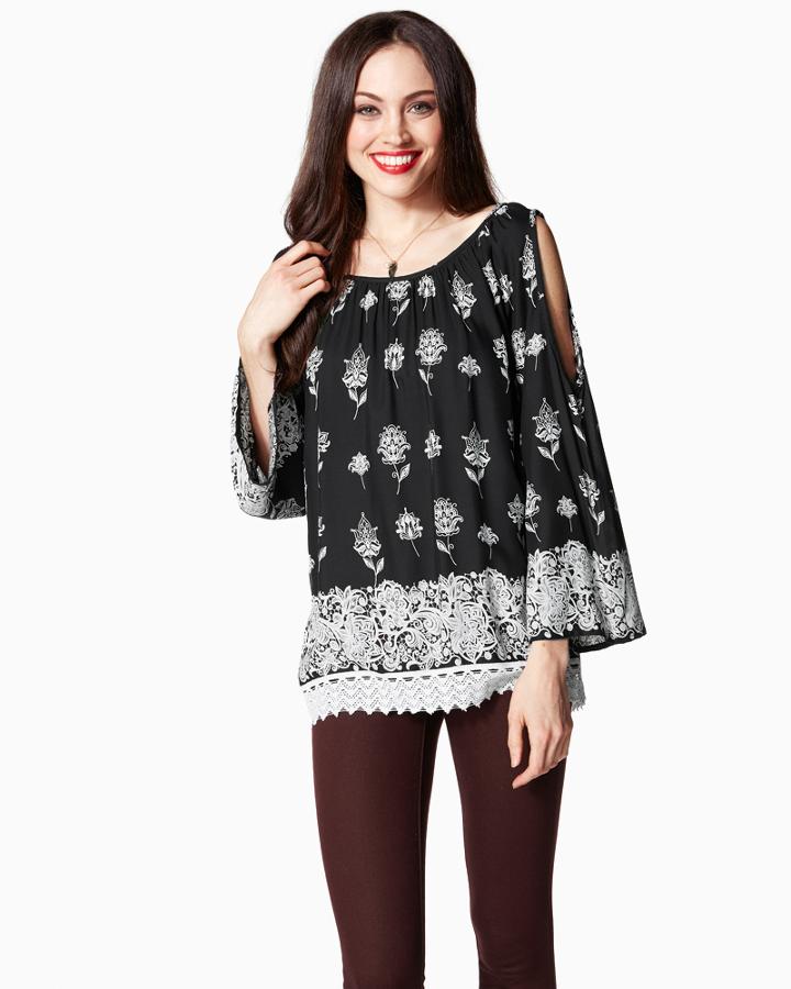 Charming Charlie Inspired Blooms Cold Shoulder Top