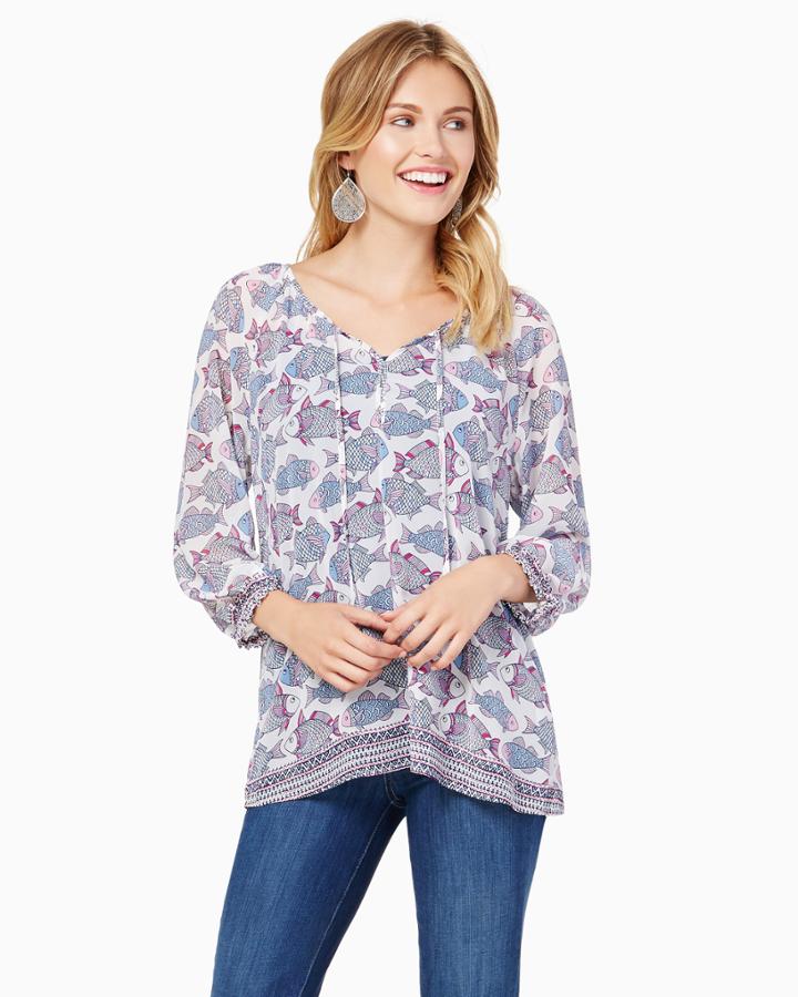 Charming Charlie Friendly Fish Peasant Top