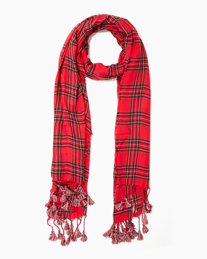 Charming Charlie Tartan Plaid Tassel Oblong Scarf