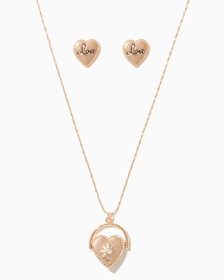 Charming Charlie Vintage Heart Necklace Set