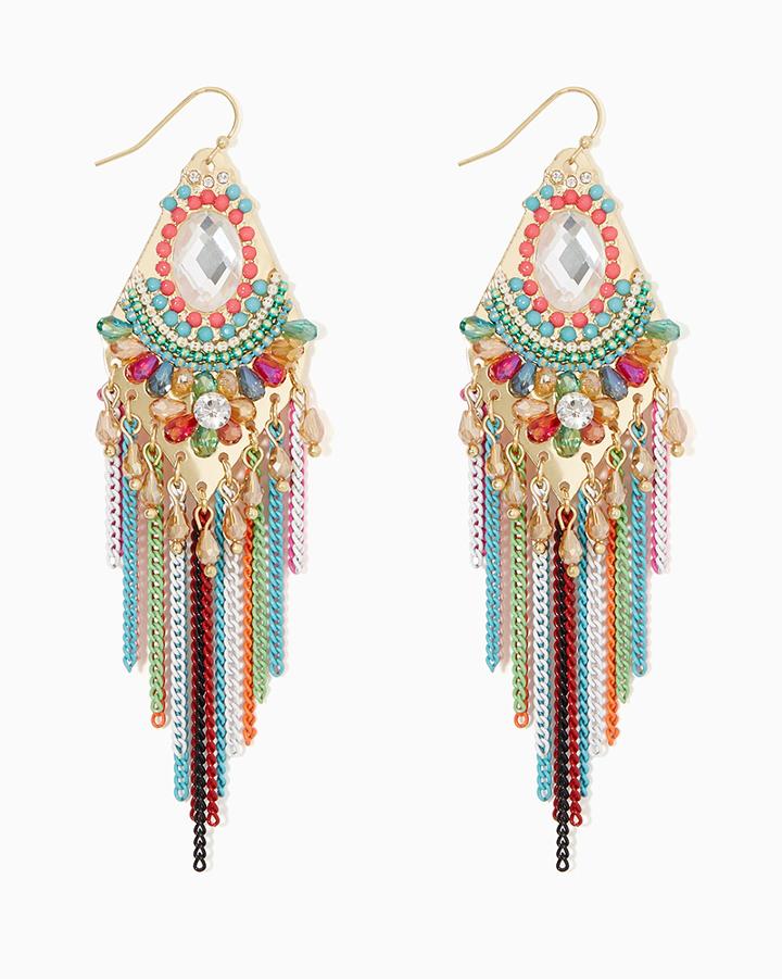 Charming Charlie Multicolored Fringe Chandelier Earrings