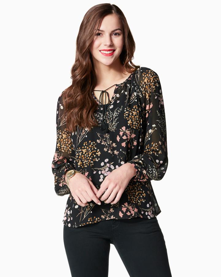 Charming Charlie Midnight Florals Chiffon Top