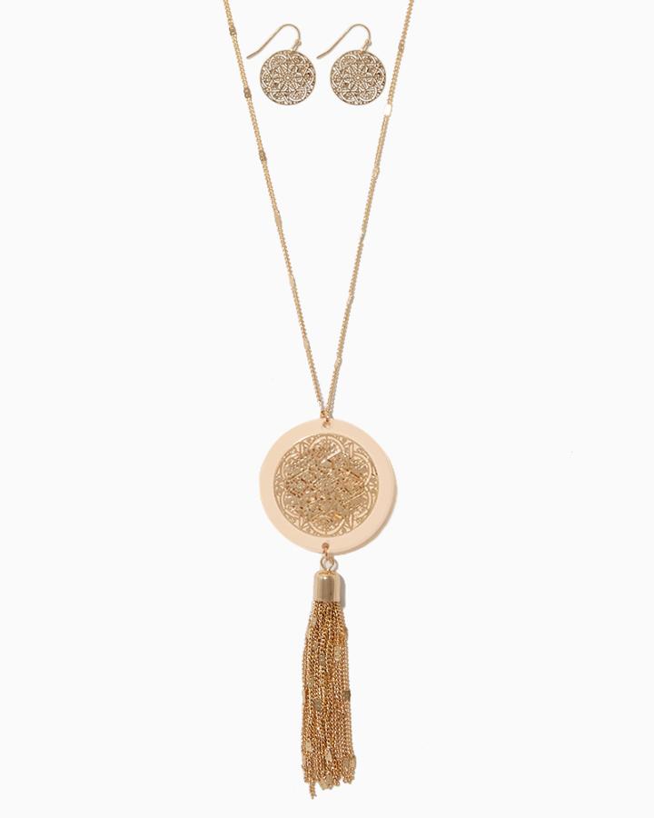 Charming Charlie Larimar Tassel Necklace Set