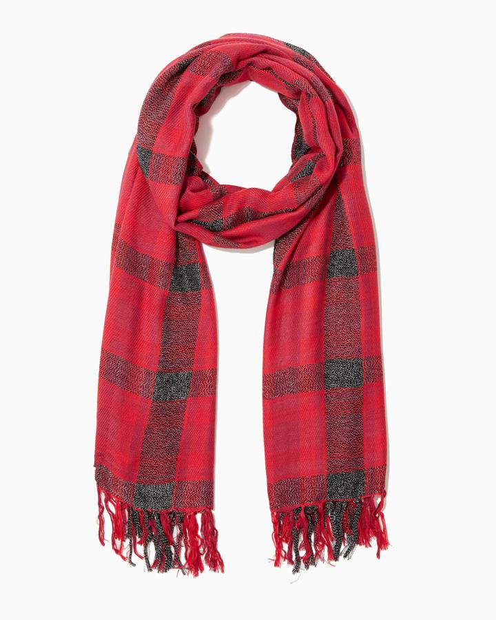 Charming Charlie Lurex Plaid Tassel Scarf