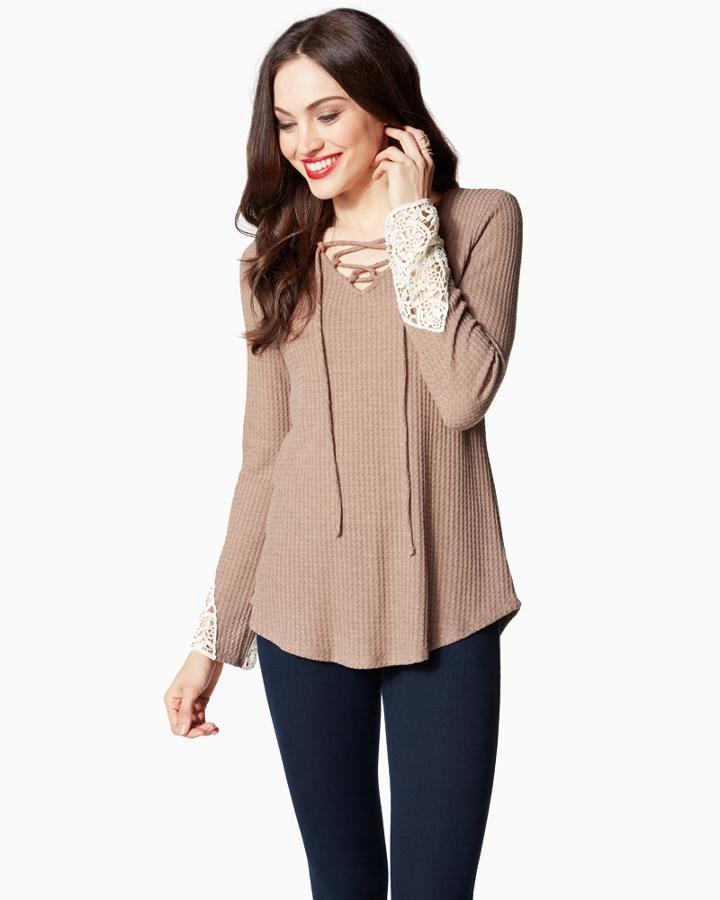Charming Charlie Crochet Cutout Thermal Top