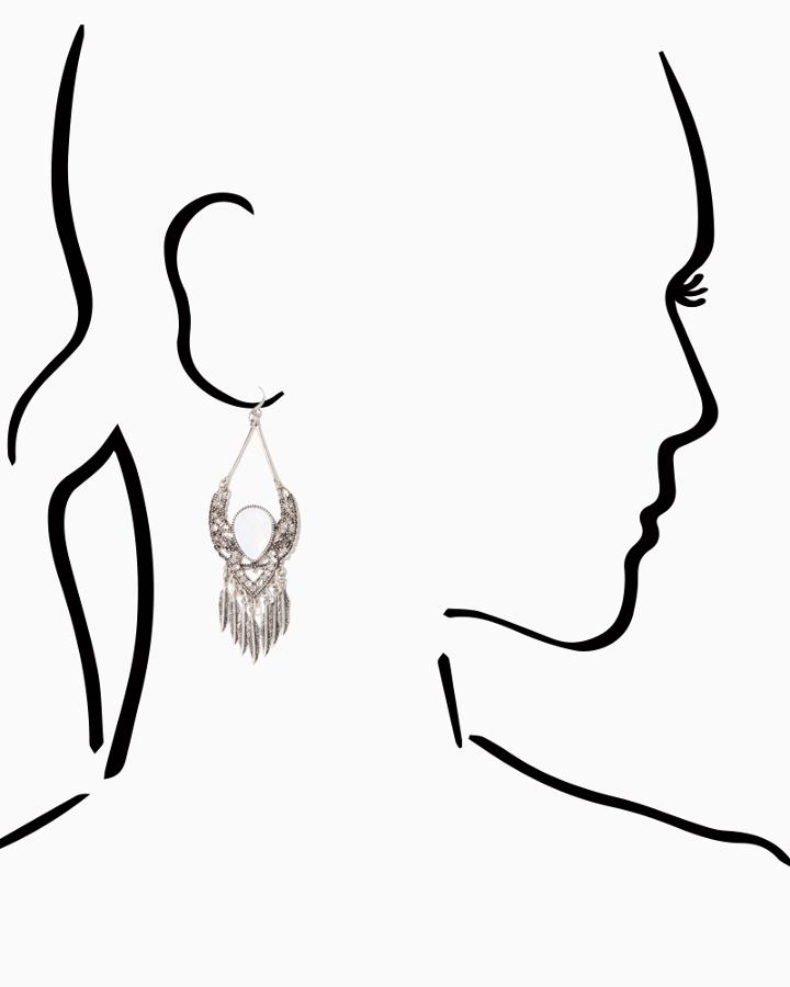 Charming Charlie Feather Stone Statement Earrings