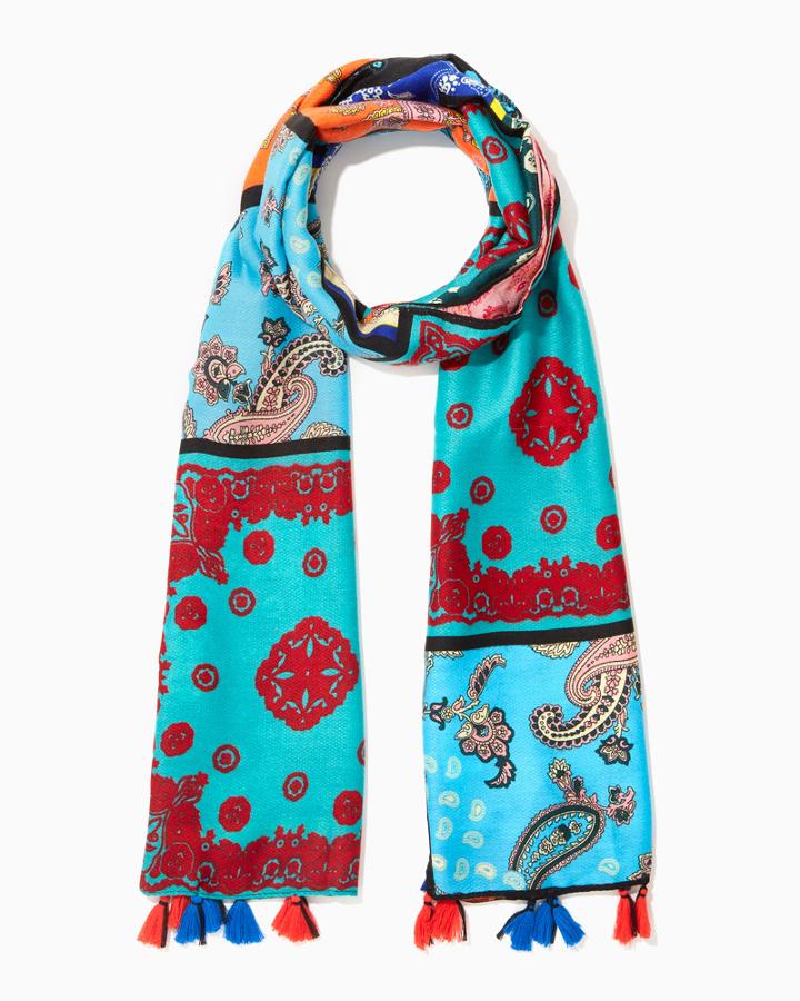 Charming Charlie Paisley Patchwork Tassel Scarf