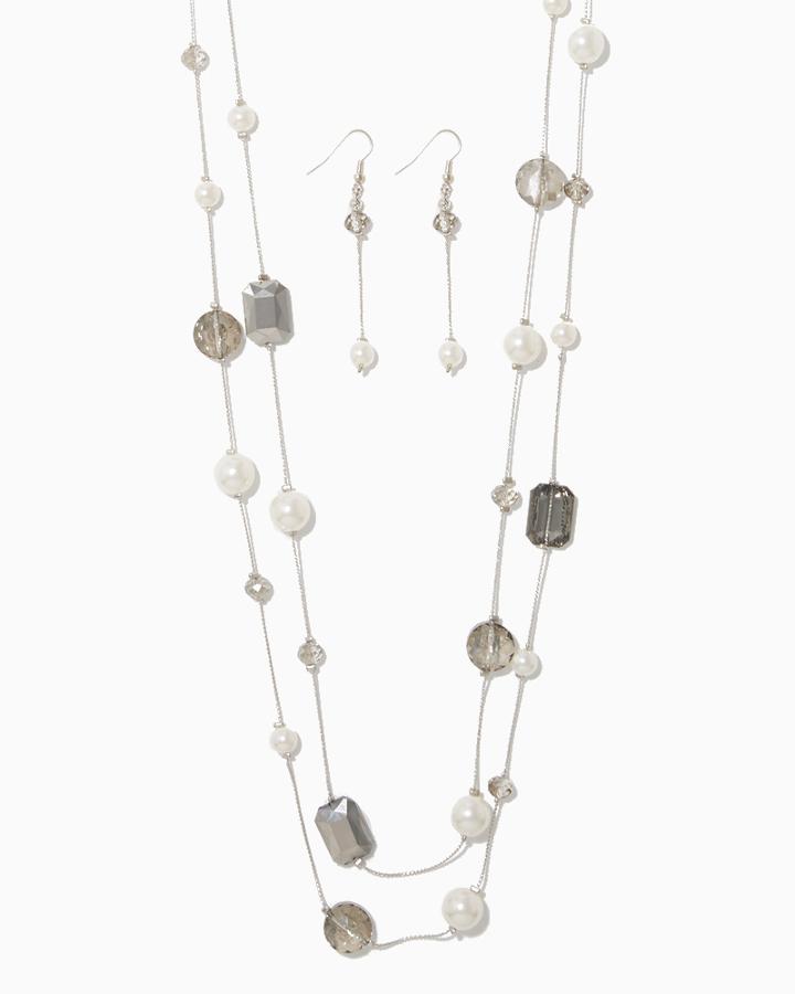 Charming Charlie Pearls & Beads Illusion Necklace Set