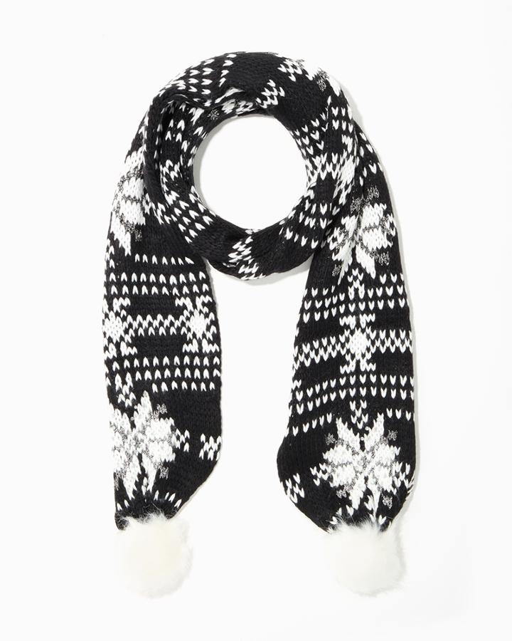 Charming Charlie Sparkling Snowflake Pom Pom Scarf