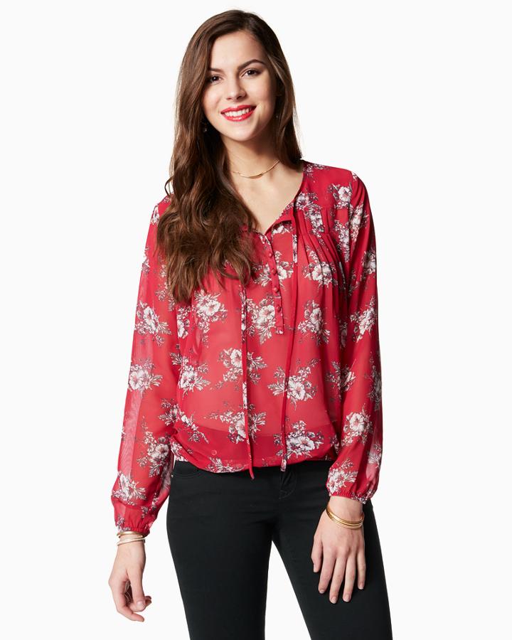 Charming Charlie Sheer Floral Peasant Top