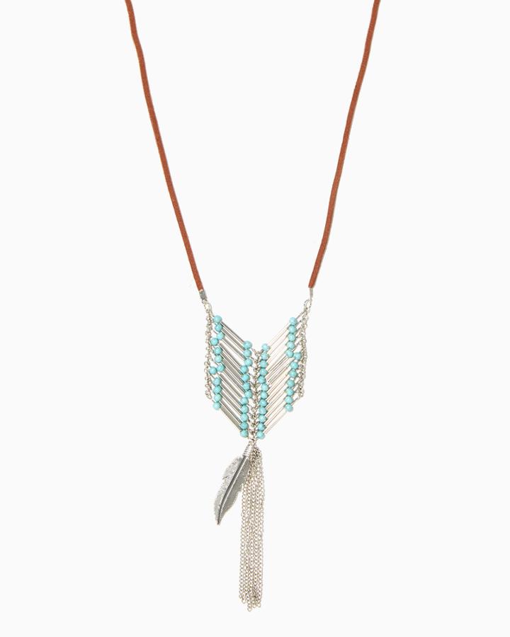 Charming Charlie Beaded Feather Cord Necklace