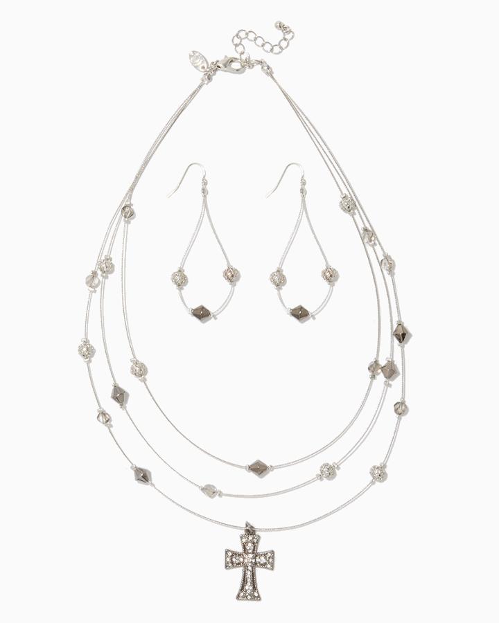 Charming Charlie Cabochon Cross Station Necklace Set