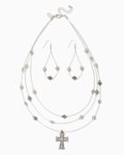 Charming Charlie Cabochon Cross Station Necklace Set