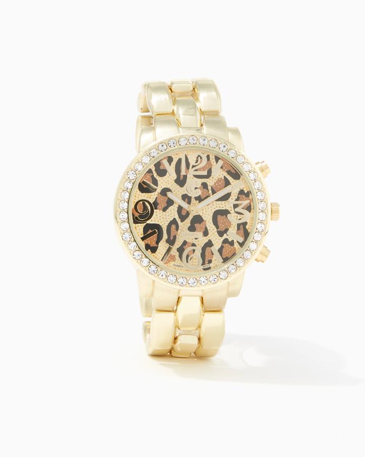 Charming Charlie Big Leopard Rhinestone Watch