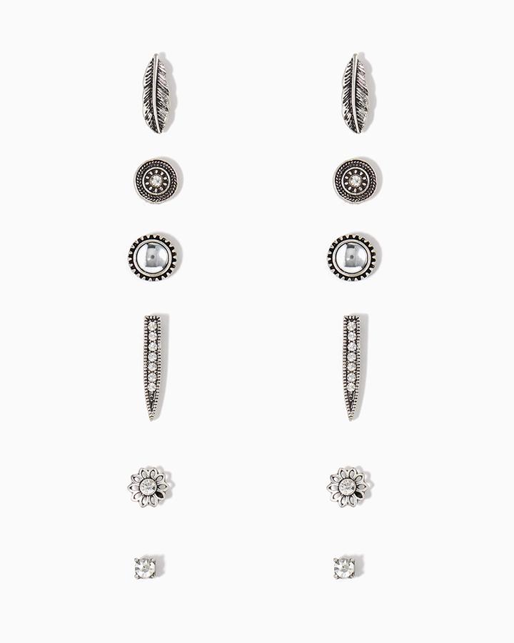 Charming Charlie Flower And Feather Stud Earring Set