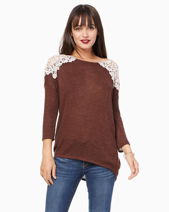 Charming Charlie Crochet Shoulder Sweater