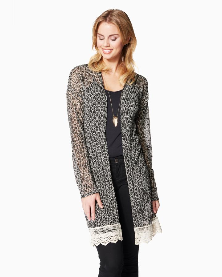 Charming Charlie Crochet Hem Duster Cardigan