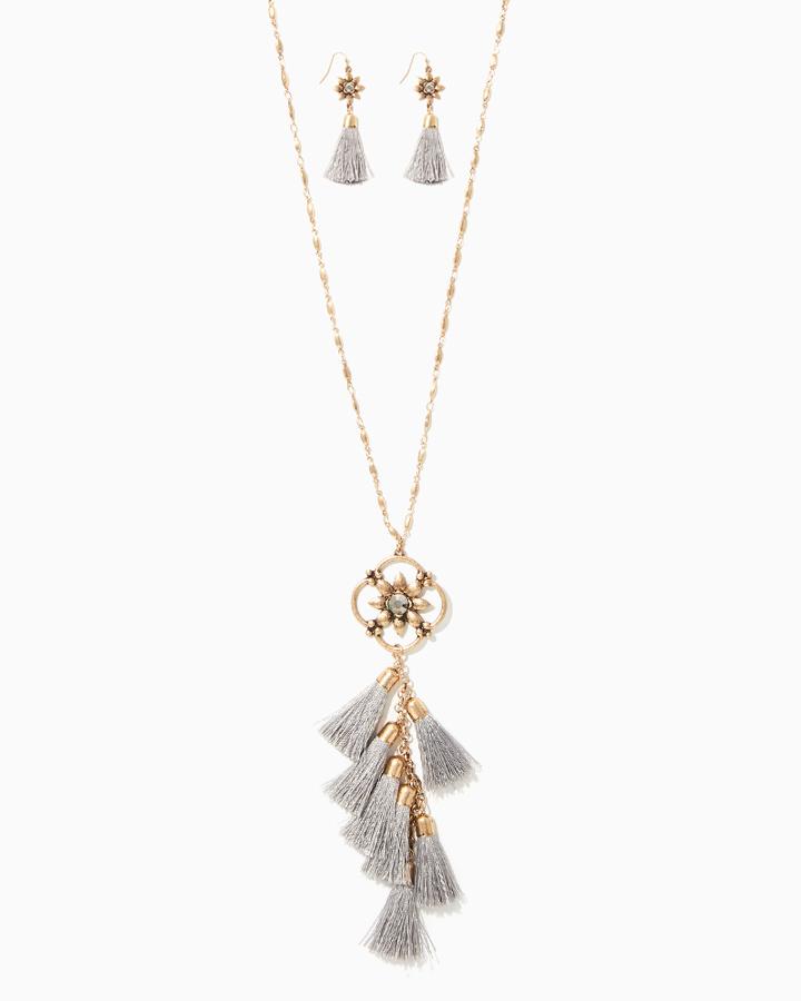 Charming Charlie Stacia Floral Tassel Necklace Set