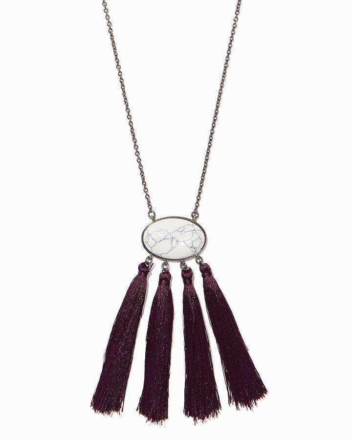 Charming Charlie Marble Pendant Tassel Necklace