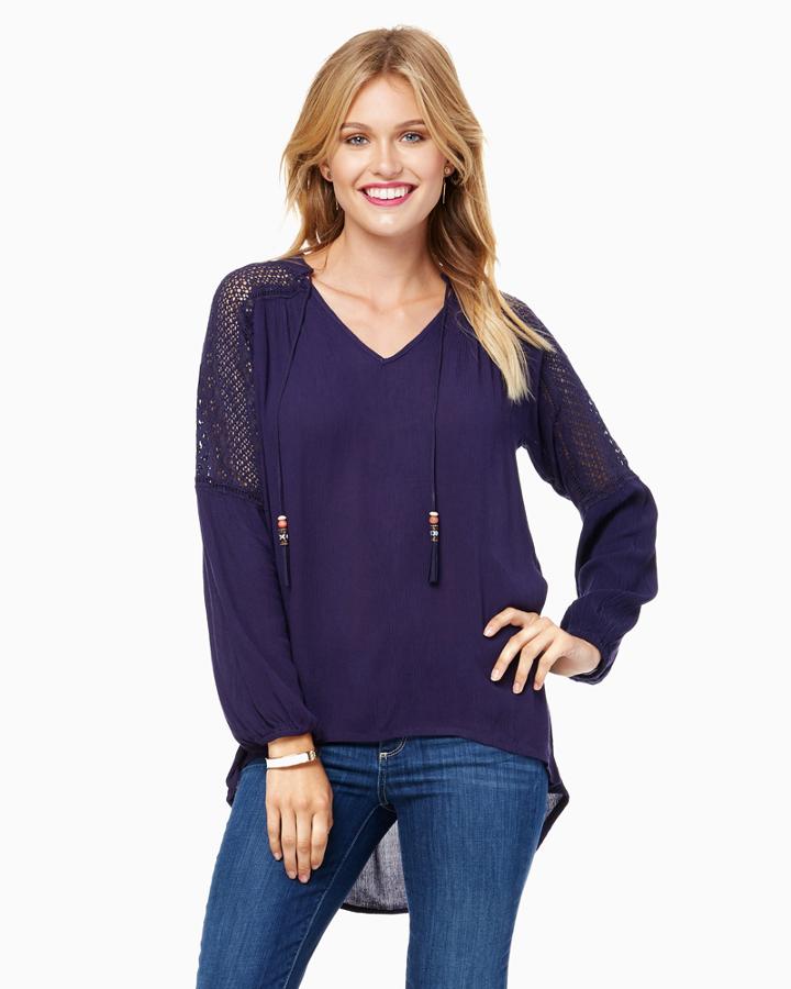 Charming Charlie Crocheted Gauze Tassel Top