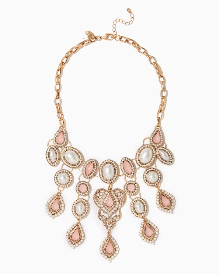 Charming Charlie Lovely Hearts Pearl Bib Necklace