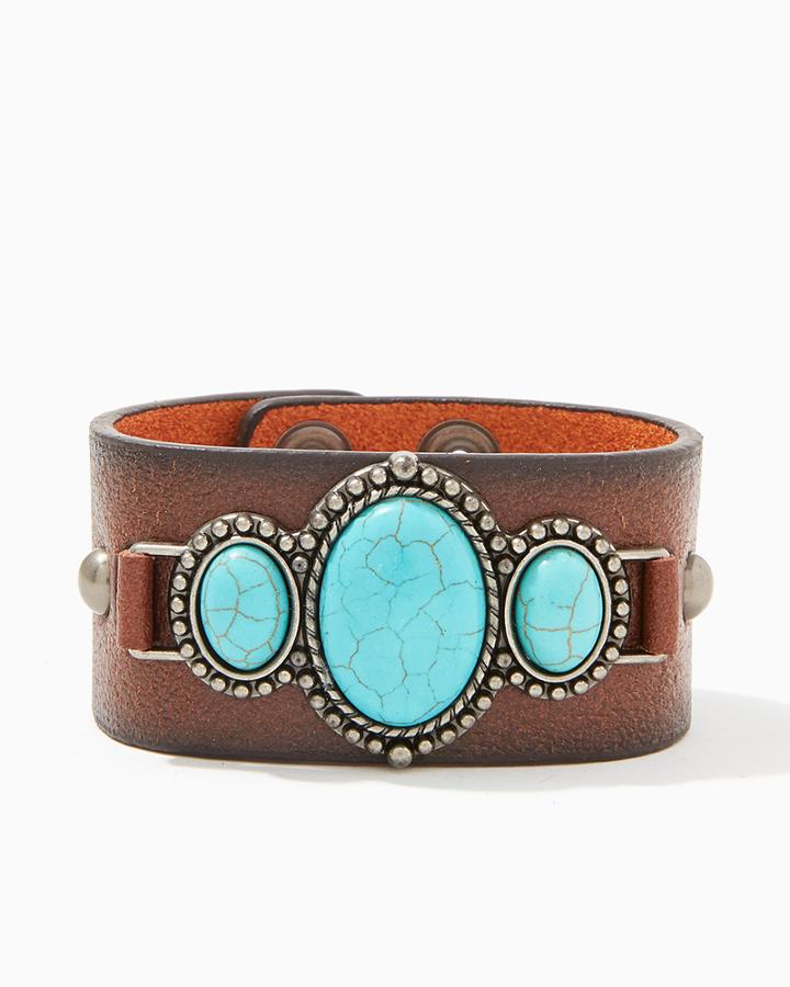 Charming Charlie Turquoise Burnished Leather Cuff