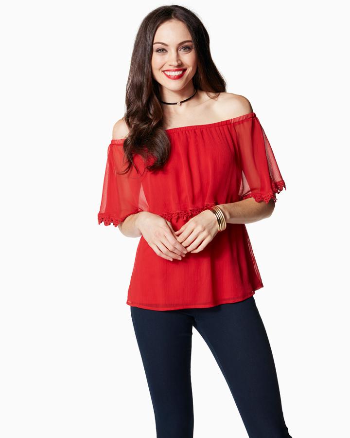 Charming Charlie Flamenco Crochet Trim Top