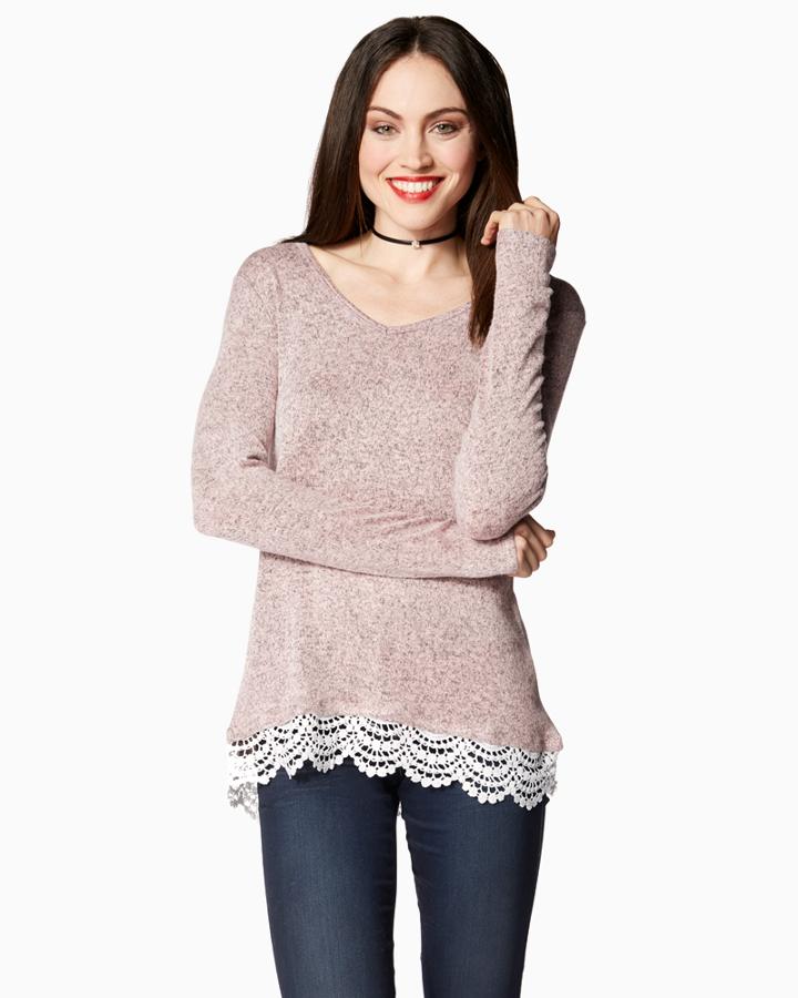 Charming Charlie Marled Crochet Hem Top