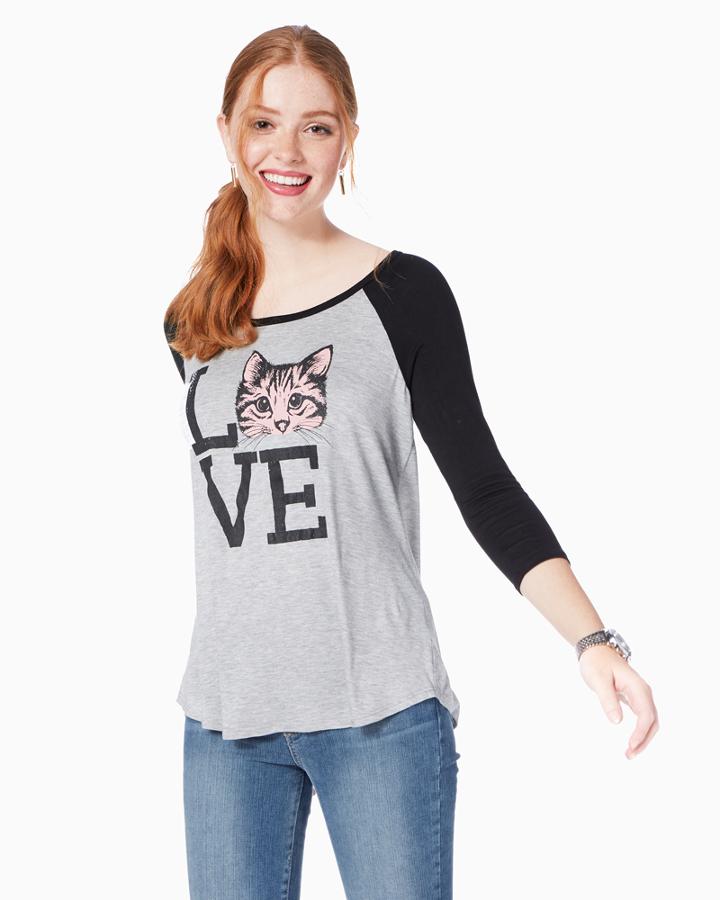 Charming Charlie Love Cats Ringer Tee