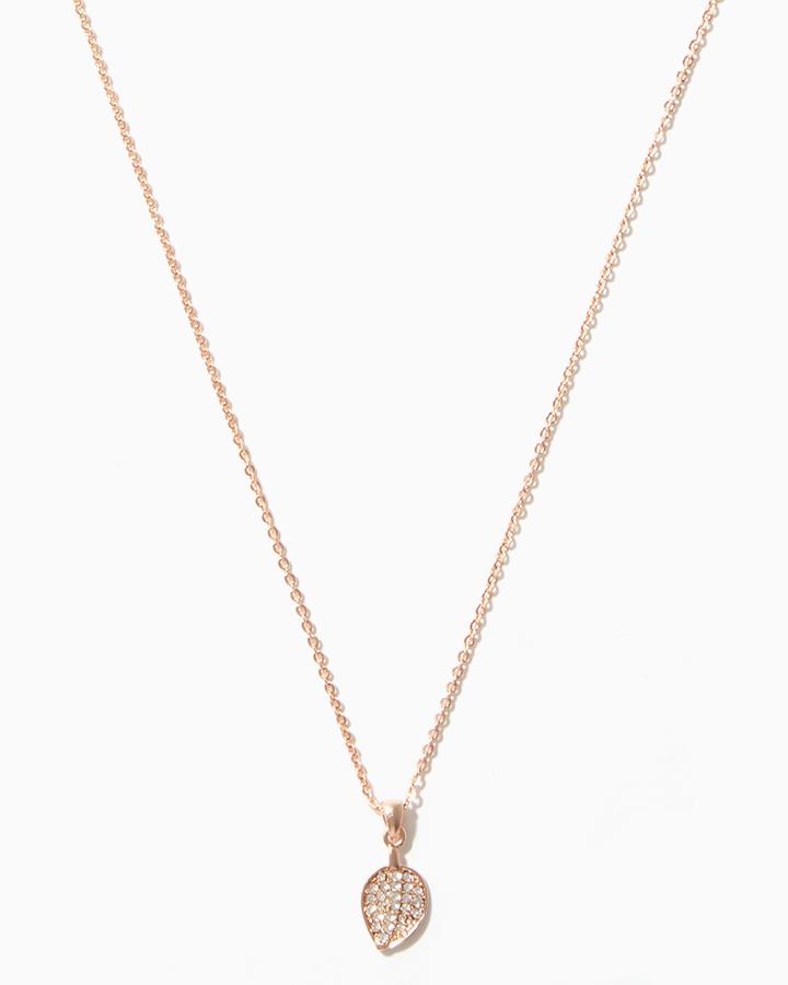 Charming Charlie Pav Leaf Pendant Necklace