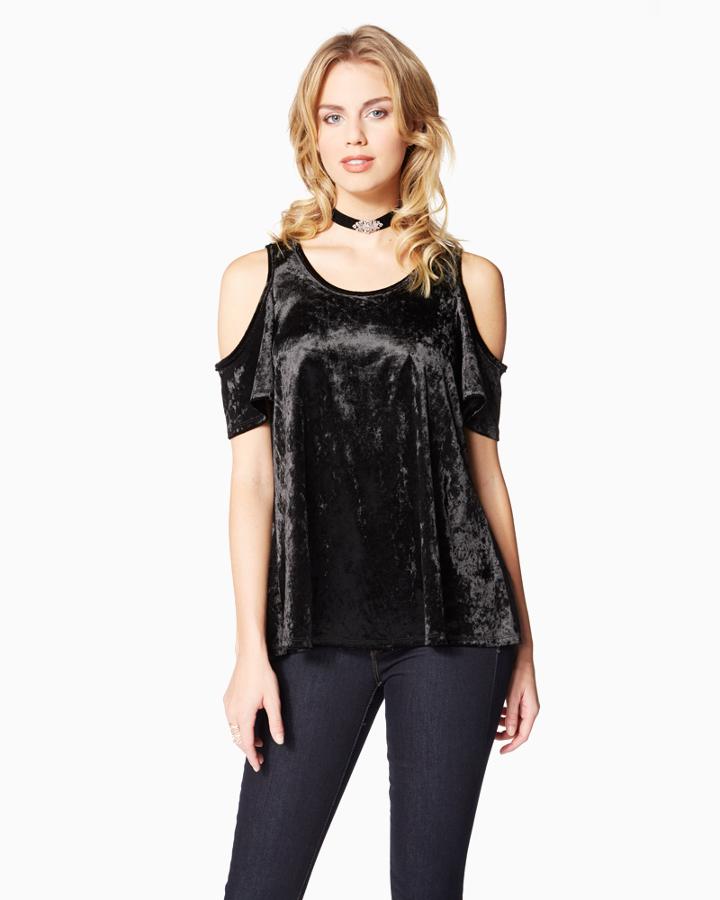Charming Charlie Velvet Cold Shoulder Top